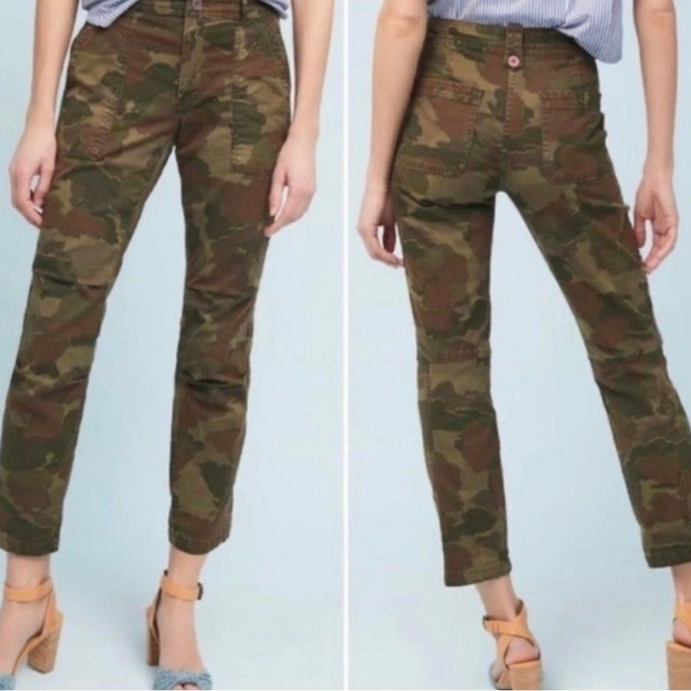 Anthropologie The Wanderer Camouflage Ankle Pant with Embroidery Size 27